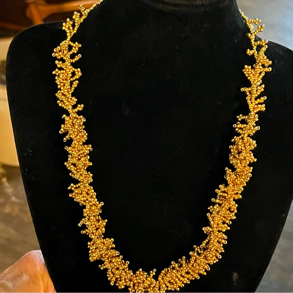 J Crew Gold Tone Seed Beads Statement Necklace Signed 16-17.75” Lifesaver Clasp